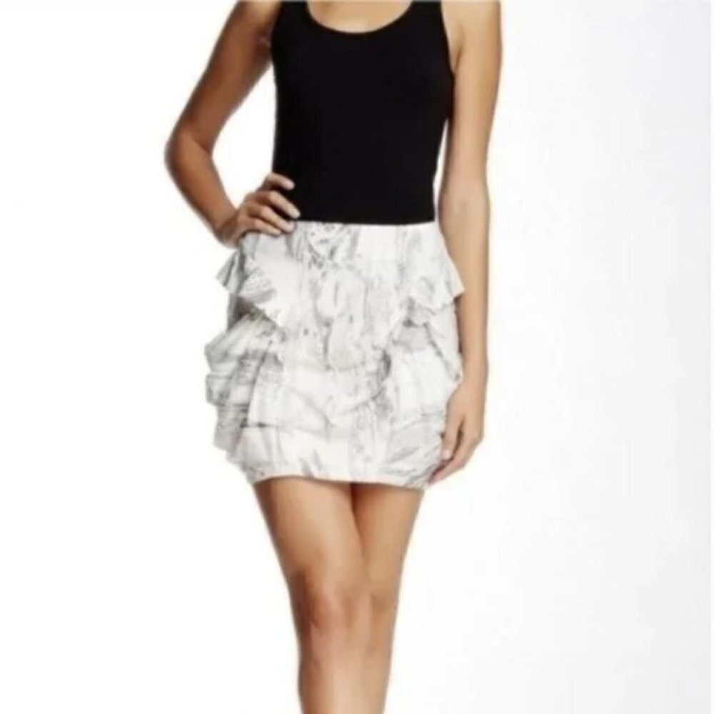 L.A.M.B. Gwen Stefani Gray White Marble Print Pocket Silk Drape Mini Skirt Sz 2